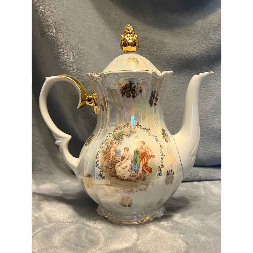Kahla Germany Vintage Iridescent Lusterware Porcelain Tea Pot Gold Gilt Large